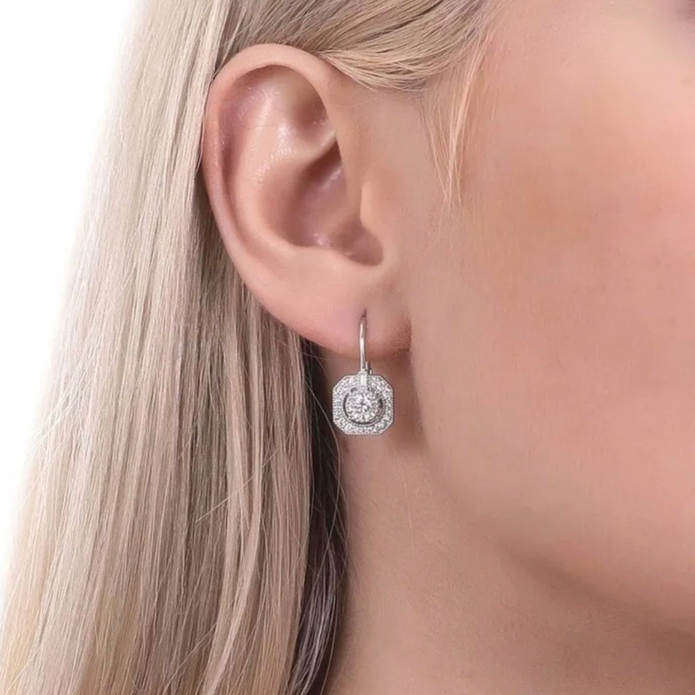 Fashion Silver Princess Cut Clear Cubic Zirconia Art Deco Earring